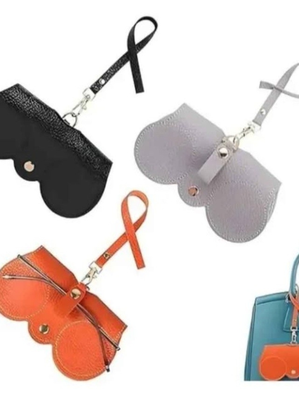 Set 3 Orange, Gray, Black Sunglass Cases Holder Pouch Bag